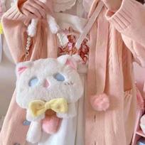 Plush Large Capacity Plush Bag Cat Shaped Lovely Lolita Bag Cute Handheld Crossbody Bag  Lady KTY balta
