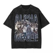 benber vintage Washed T Shirts Alpha Male Wolf Animal Vintage T-Shirts Oversize Funny Meme Streetwear Cotton Summer Top Tees for Men Women S