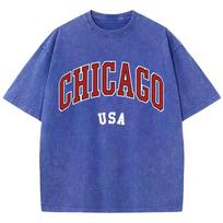 benber vintage Women'S Cotton Washed T-Shirts All-Math Distressed Loose Tops Chicago Usa Printing Short Sleeve Summer Street Female Clothes S