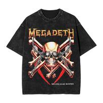 benber vintage Megadeths Metal Band T Shirt Hip Hop Washed Cotton High Street TShirts MegaRock for Men Women Streetwear XL black