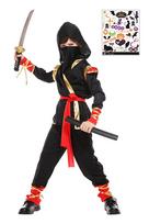 Madrugada Ninja Authentic Black Outfit Kids Costume Halloween 2-Piece Set with Tattoo Stickers for Boys S729 (M)