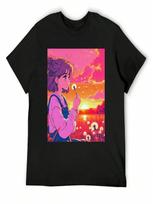Just A Girl Who Loves Anime Sunset & Making Dandelion Wishes T-Shirt Short Sleeve Tee New Edition Heavy Weight T Shirts For unisex S