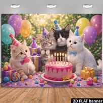 2D Cute Kitten Birthday Backdrop Photography Background 47.2x31.5inch/120*80cm beige