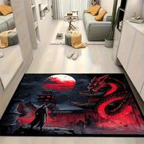 Japanese Samurai and Red Dragon Print Flannel Area Rug,Non-slip Soft Floor Mat for Bedroom Living Room Home Decor 40x60cm