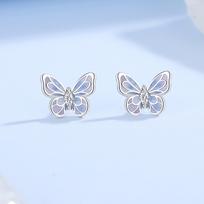 Tichia S925 Sterling Silver Starlight Butterfly Earrings: Exquisite Luminous Purple Enamel Jewelry for Women. 925 Silver