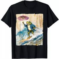 Japanese Frog Surfing Wave Funny Graphic Japan T-shirt size S-5XL M
