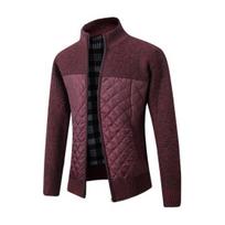 Men Sweater Coat Zip-up Stand Collar Patchwork Long Sleeves Contrast Color Plus Size Slim Fit Thick Outerwear Elastic Daily Autumn Winter Jacket with L vyno raudonos spalvos