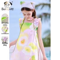 CHANZUIGOU Girls' Pure Cotton Sleeveless Sundress 130 violetinė