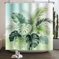 Tropical Leaves Shower Curtain Green Palm Leaf Monstera Plant Bath Curta Set Polyester Fabric Home Bathroom Decor with Hooks (as the picture,90x180cm-35x71in)