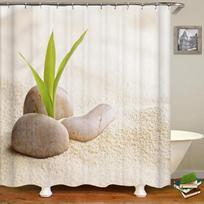 Flowers Plant Pebble Printed Shower Curtain Waterproof Washable Bathroom Decorative Curtain 3D Shower Curta With Hook 240X180 (as the picture,W90xH180cm)