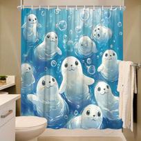 Arctic Harmony Shower Curtain - Cute Seal Baby Hanging on Cold Wonderland Wall, Used for Living Room and Bedroom Decoration (as the picture,W90XH180cm)