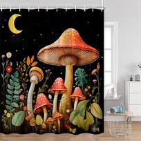Mushroom Shower Curta Retro Butterfly Boho Moon Floral Plant Magic Fairytale Mushroom House Dark Bath Curtain Bathroom Decor (as the picture,90x180cm-35x70in)