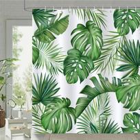 Tropical Leaves Shower Curtain Green Palm Monstera Leaf Decorative Polyester Fabric Waterproof for Bathroom Decor with Hooks 90x180