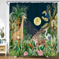 Plant Africa Leopard Shower Curtain Tropical Palm Leaf Zebra Toucan Flamingo Jungle Wild Animal Bathroom Decor Bath Curta Set (as the picture,90X180cm)