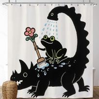 Black Cat Funny Dinosaur Shower Curtain Cool Get Naked Shower Curta Set Cute Animal in Bathtub Bath Curtain Vintage Rustic (as the picture,W90xH180cm-35x70in)