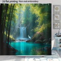 Digital Bamboo Forest Illustration Shower Curtain 1pc with 12 Hooks for Bathroom Home Decor Polyester 70.8x70.8 Inch (as the picture,90x180cm35x71in)