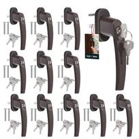 Kotarbau® 12 Pcs. Window Handle With Key. Brown Aluminum. Powder Coated. Lock In Closed Position. Spindle 35 Mm.