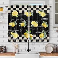 Rustic Farmhouse Kitchen Blackout Curta – Watercolor Summer Fruit & Bakery Utensil Wine Pattern, 2 Panel Set For Dining Room 53x116CM-2PC