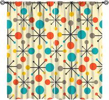 Mid Century Cat Curta, Pink Atomic Abstract Geometric 1950S 1960S Retro Style Rod Sleeves Window Drapes For Bedroom Living 53x116CM-2PC