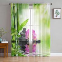 Orchid Stones Bamboo Zen Tulle Curta For Living Room Bedroom Decoration Modern Chiffon Sheer Voile Kitchen Window Curtain W50XH250cm x 2&Rod Pocket