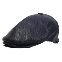 Women's Retro Black Leather Beret - Autumn/Winter Korean & British Style Duckbill Painter Hat One Size