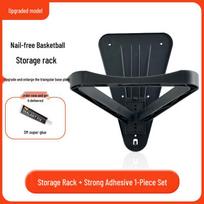 Wall-Mounted Basketball & Football Storage Rack with Hoop & Hanging Shelf
