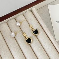 French Black Heart Pearl Earrings: Versatile, Detachable Studs with Elegant High-End Appeal for Women