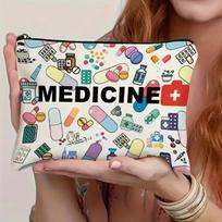 New Medicine-Themed Makeup Bag Foldable Zippered Makeup Organizer Storage Bag Cosmetic Bag Gift for Healthcare Professionals