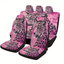 Rožinio leopardo rašto automobilio sėdynių užvalkalų komplektas daugumai automobilių, Dekoratyviniai aukštos kokybės automobilio sėdynių apsauginiai užvalkalai, pilnas komplektas, Universalus Ca