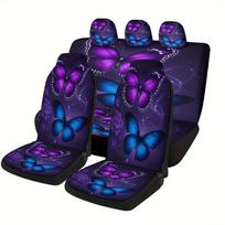 Purple Butterflies Glow Themed Car Seat Covers Set For Most Cars, Fashionable Comfortable Decorative Car Seat Protector Covers F