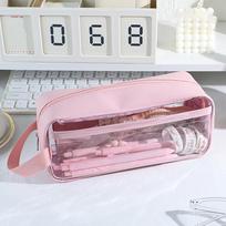 Transparent Large Capacity Pencil Bag INS Style School Case Stationery Holder Waterproof Portable Pen Case Pencil Storage Bag rožinė
