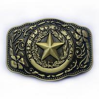 Antique Zinc Alloy Texas Western Cowboy Belt Buckle with Star Emblem in Tin Finish