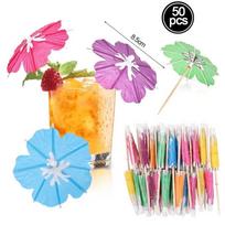 50pcs Paper Cocktail Umbrella Sticks Cupcake Toppers Bamboo Toothpick Dessert Cake Sticks Mini Food Fruit Picks For Hawaiian