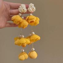 Exquisite White Drop Earrings Flower Long Tassel Piercing Earrings Pearl Imitation Imitation Pearl Earrings Banquet Wedding