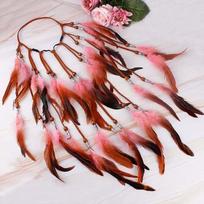 Synthetic Braided Cord Boho Feather Headpiece Adjustable Slide Bead Vibrant Orange Plumage Tribal Hair Extension Secure Fit Band