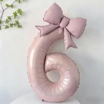 Large 40 Inch Number Digital 0-9 Balloon with Bowknot Cream Pink Foil Balloons Anniversary Decoration Birthday Party Balloons 40inch