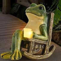 New Solar-powered Rocking Chair - Frog Creative Resin - Warm Decorative Item - Rural Style Gift - Decoration Piece The Frog with the Cup