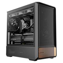 Okinos Air Cross PC Case Black: A dual-airflow ATX compatible PC case with tempered glass on the left side panel. Features a distinctive front panel