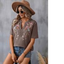 Summer Fashion Universal Needle Embroidery Stitching Lace Blouse Women's T-shirt XS