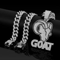 Rap, Hip-hop, Ram Goat, Diamond Studded Alloy Necklace Pendant, European and American Cuban Chain 50cm