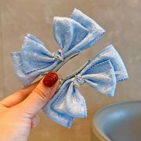 New Big Blue Bows Princess Pompom Hairpins Long Ribbon Girl School Hairgrips Hair Clip Headwear Gift Duckbill Clip For Children
