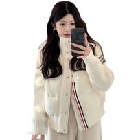Little Women's Wear Knitted Stitching Coat Down Cotton-padded Short Female 2026 Winter Casual Jacket Loose Collar Thick Overwear M