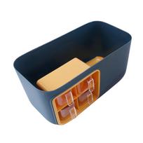 T02C!Countertop Spice Storage Rack(4 Grid)-For Spice Jars,Cutlery Knife Chopping Board Kitchenware Overall Holder mėlyna