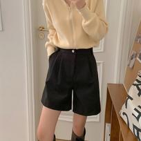 Large Size Retro High Waist Wool Casual Pants for Women In Autumn and Winter New Loose Straight Wide-leg Pants Suit Pants Shorts S