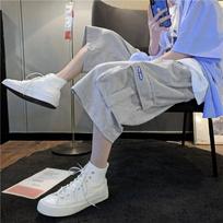 Loose Straight Leg Workwear Shorts Men's Hong Kong Style Summer Thin Korean Fashion Trendy Brand Seven-Quarter Pants S pilka spalva