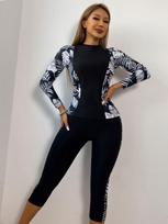 New Plus Size Women's Two-Piece Surfing Swimsuit – Sexy & Stylish Print, Conservative Style Large