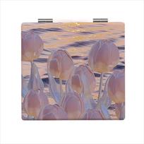 Pocket Tulip Square Makeup Mirror Double-Sided Oil Painting Cosmetic Mirror Vanity Compact Folding Mirror Girls Ladies