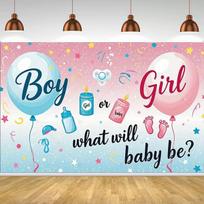 Gender Reveal Photography Backdrop Cartoon Bear Elephant Cloud Boy or Girl Banner Party Supplies for Newborn Bay Shower Decor 180X150CM