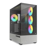 Sharkoon AK7 ARGB BK Mid-Tower PC Case with Rear Connector Support, Pillarless Design, and Four 120mm ARGB PWM Fans (Standard Included). Authorized