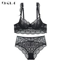 DKGEA moteriškas tuščiavidurių nėriniuotų liemenėlių rinkinys Sexy Brassiere itin ploni apatiniai plius dydžio 70C balta